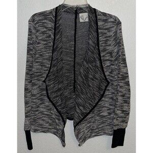 Janet Chung Knitted Sweater Cardigan Heather Grey Open Front Women Sz Large
